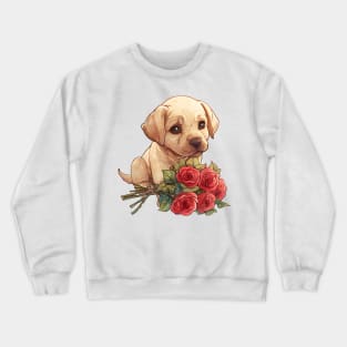 Valentine Labrador Retriever Dog Giving Flowers Crewneck Sweatshirt